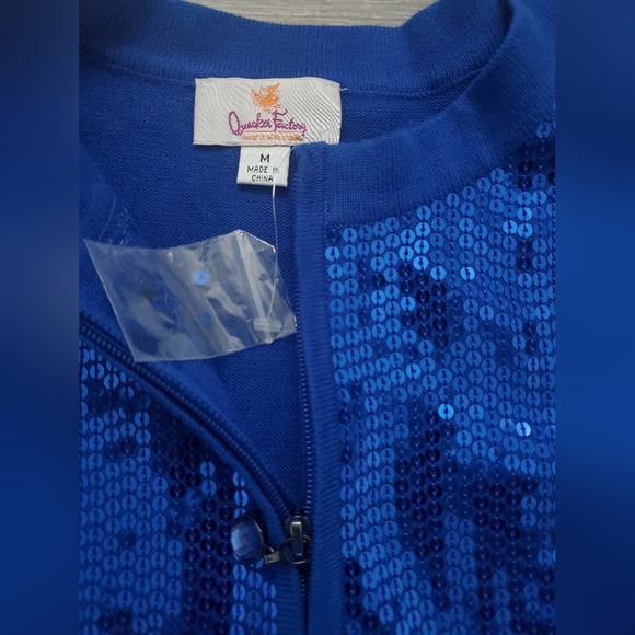 Quacker Factory cotton blend blue sequine knit crewneck long sleeve sweater M - Picture 2 of 8